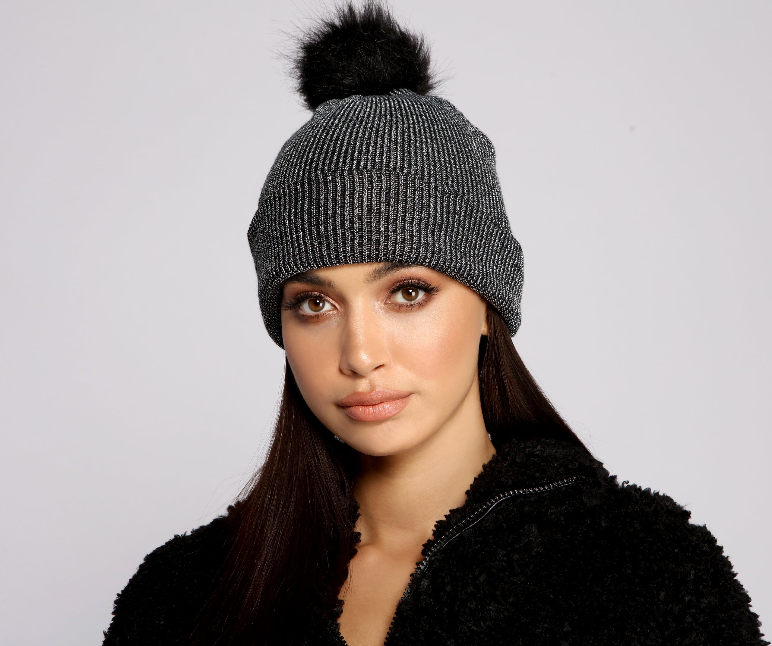 Glam Cozy Faux Fur Pom Beanie