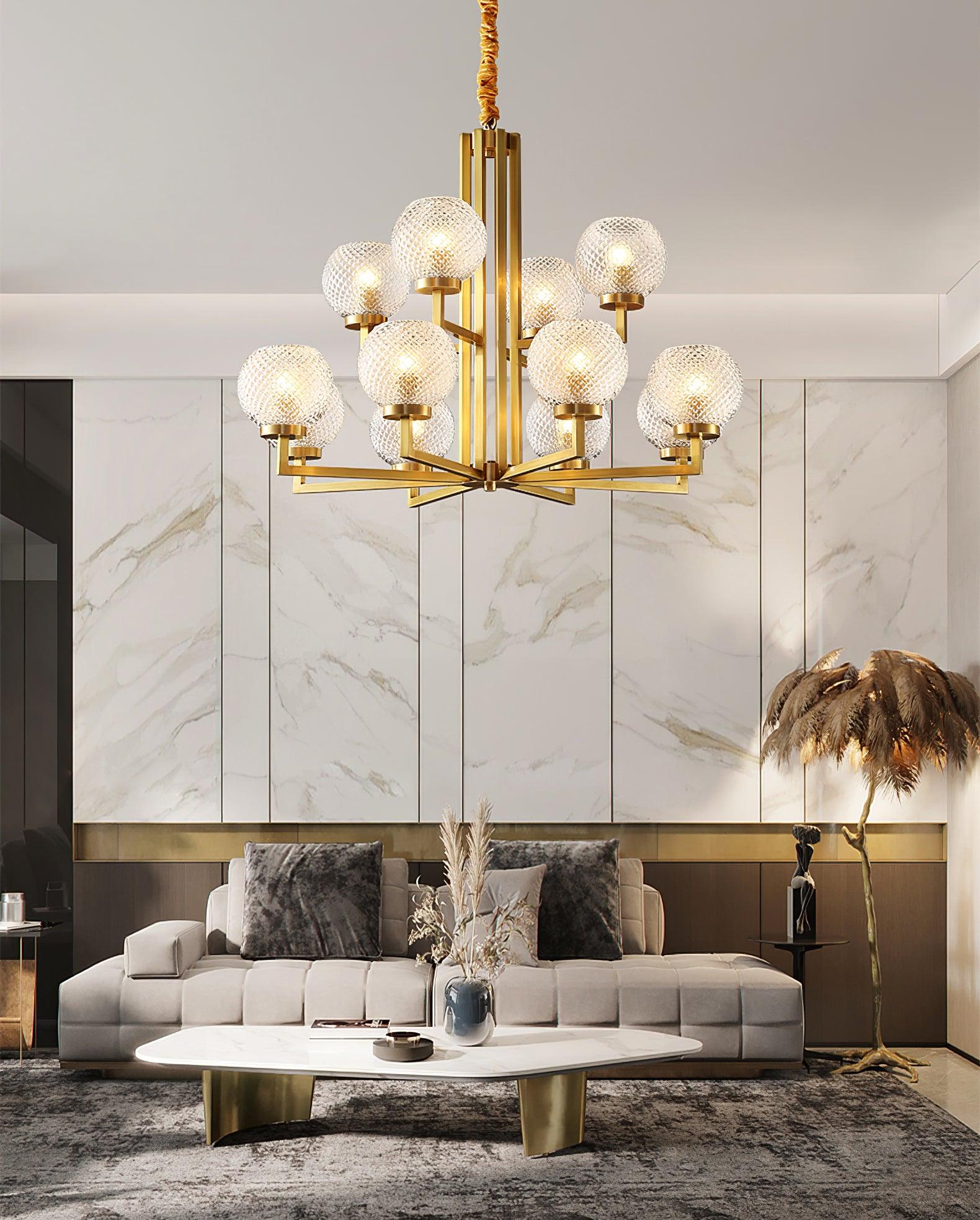 Ribbed Glass Brass Chandelier