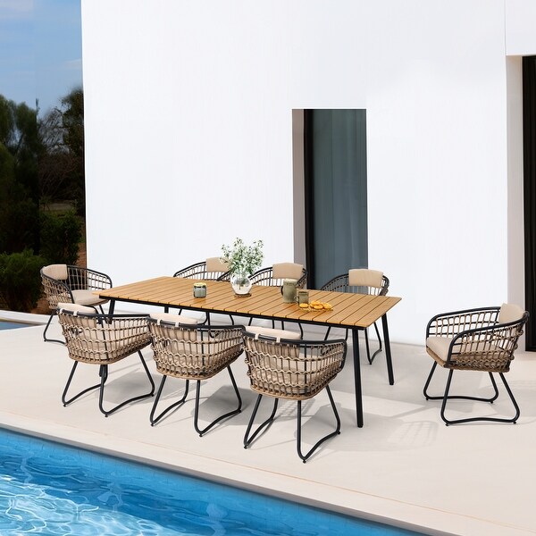 Outdoor 9 Piece Patio Dining Set Rectangle Aluminum Dining Table with Chairs