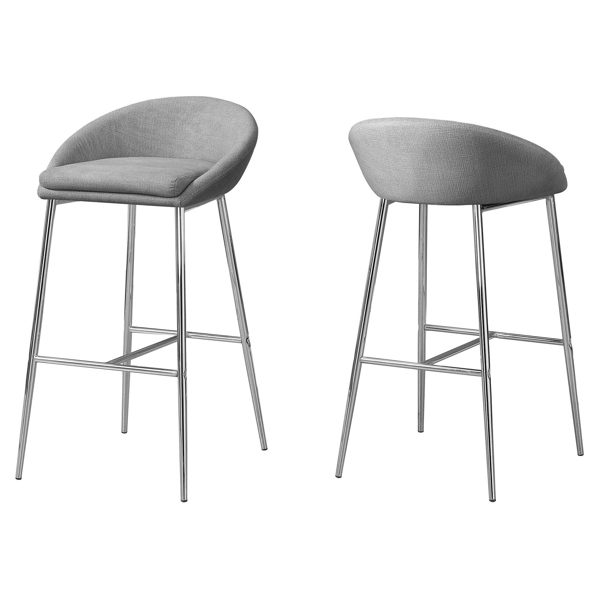 Set of 2 Gray Contemporary Upholstered Barstools with Back 35.75