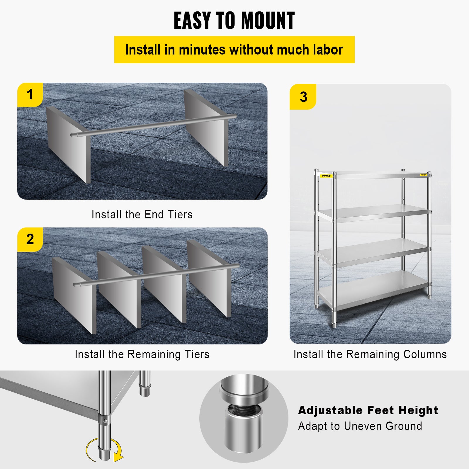 BENTISM 46.8x18.5 inch Stainless Steel Shelf Heavy Duty Shelf 4 Tire Rack Kitchen Shelf Storage