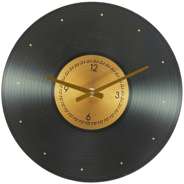 Glass Musical Notes Record Style Wall Clock Black Novogratz