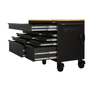  Husky 56 in. W x 24.5 in. D Heavy Duty 9-Drawer Mobile Workbench Tool Chest with Solid Hardwood Work Top in Matte Black HOTC5609BB1M