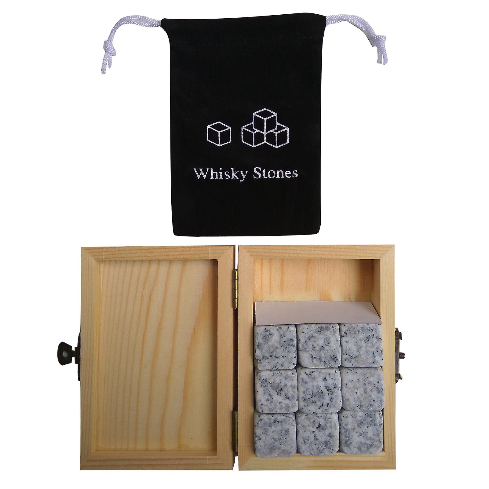 9 X Whiskey Stones，1 X Velvet Bag，1 X Wooden Box