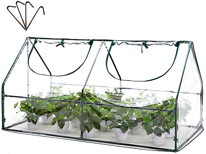 AMERLIFE Portable Mini Greenhouse Waterproof UV Protected PVC Cover Suitable for Garden Patio Backyard Indoor Outdoor Use Extra Hooks, 71''x36.3''x36.3'', Green