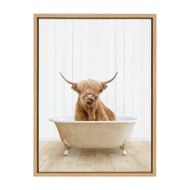 X 24 quot Sylvie Highland Cow Farmhouse Bath Frame Canvas By Amy Peterson Natural Kate amp Laurel All Things Decor