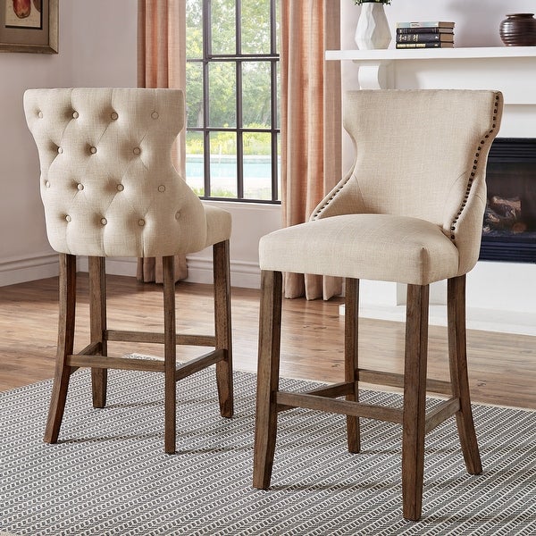 Lianna Nailhead Trim Linen Upholstered Stools (Set of 2) by iNSPIRE Q Artisan