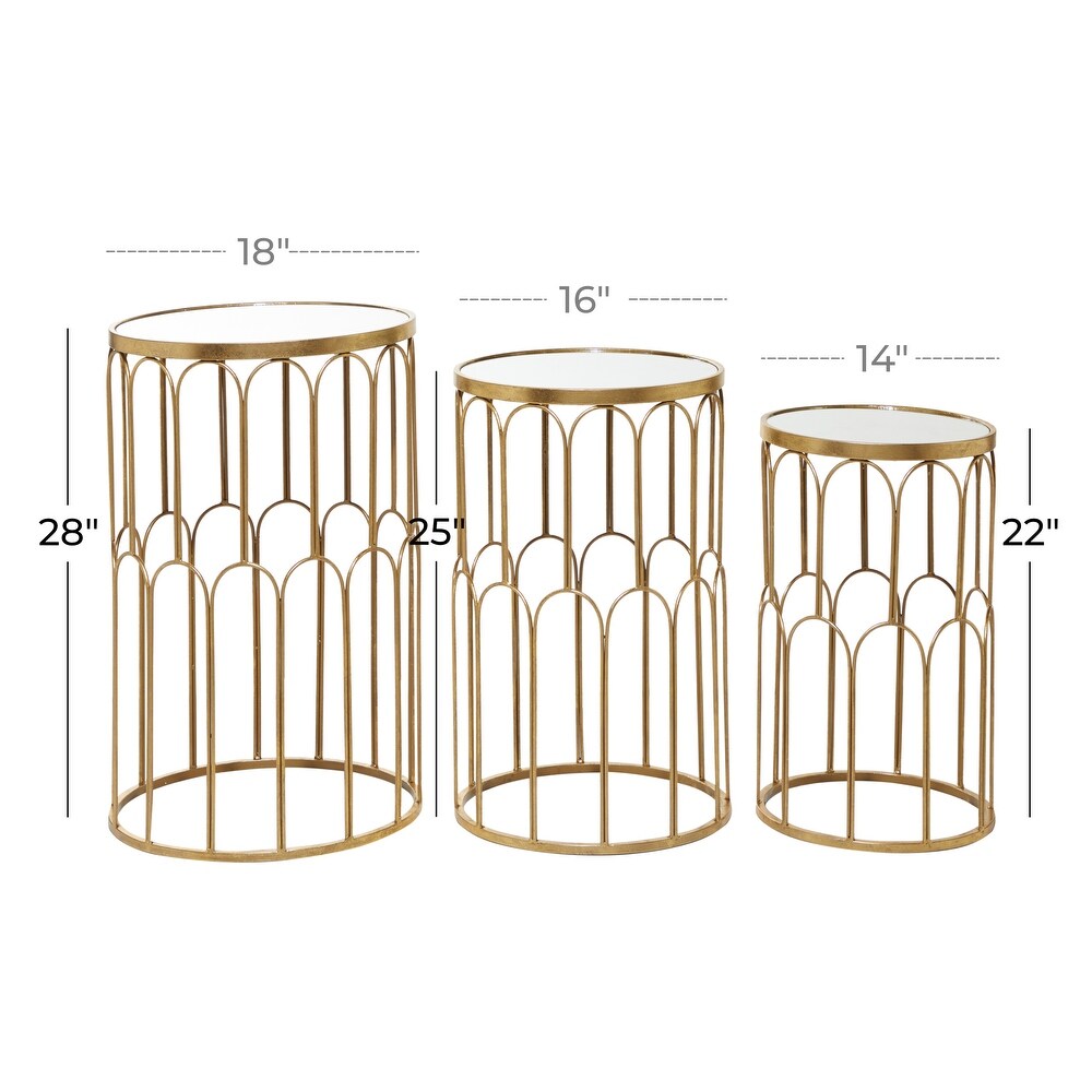 Gold Metal Accent Table with Mirrored Glass Top (Set of 3)   18 x 18 x 28Round