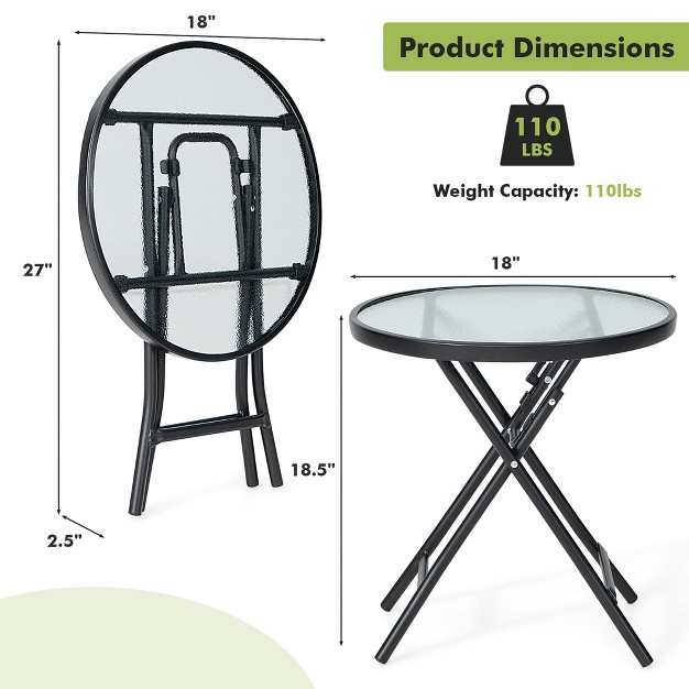 Costway Patio Folding Round Glass Side Table Bistro Coffee Table Plant Stand