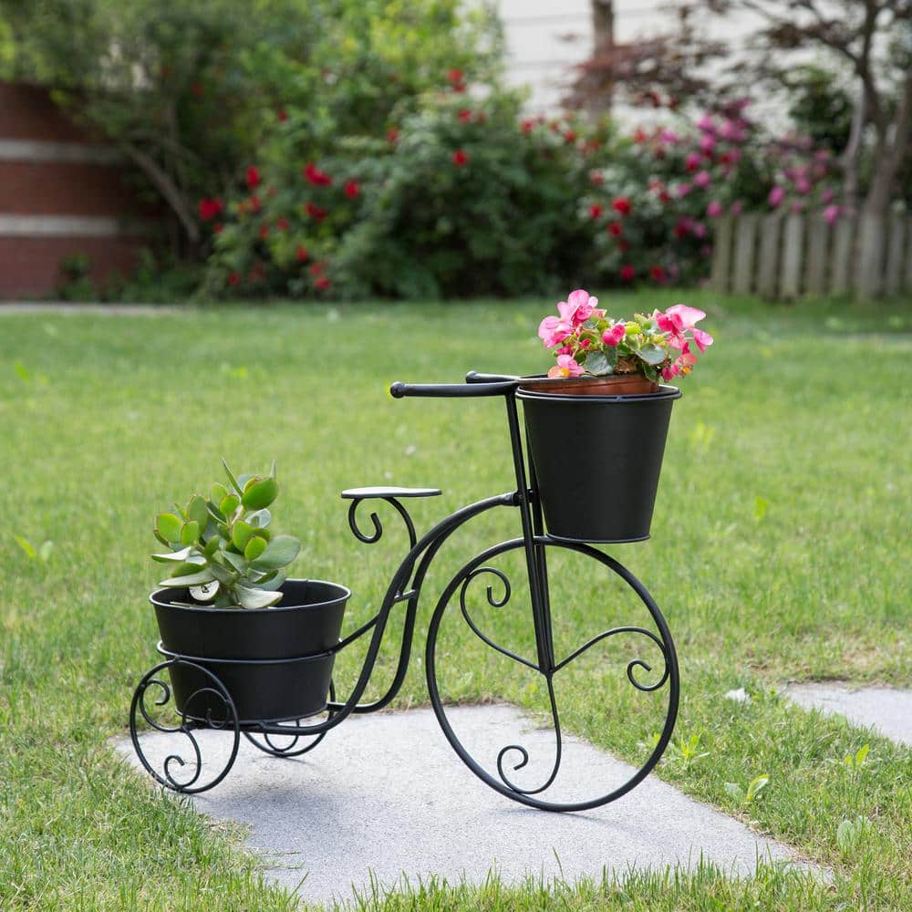 Glitzhome 20.75 in. H Metal Black Bicycle Planter (KD) GH1428202672