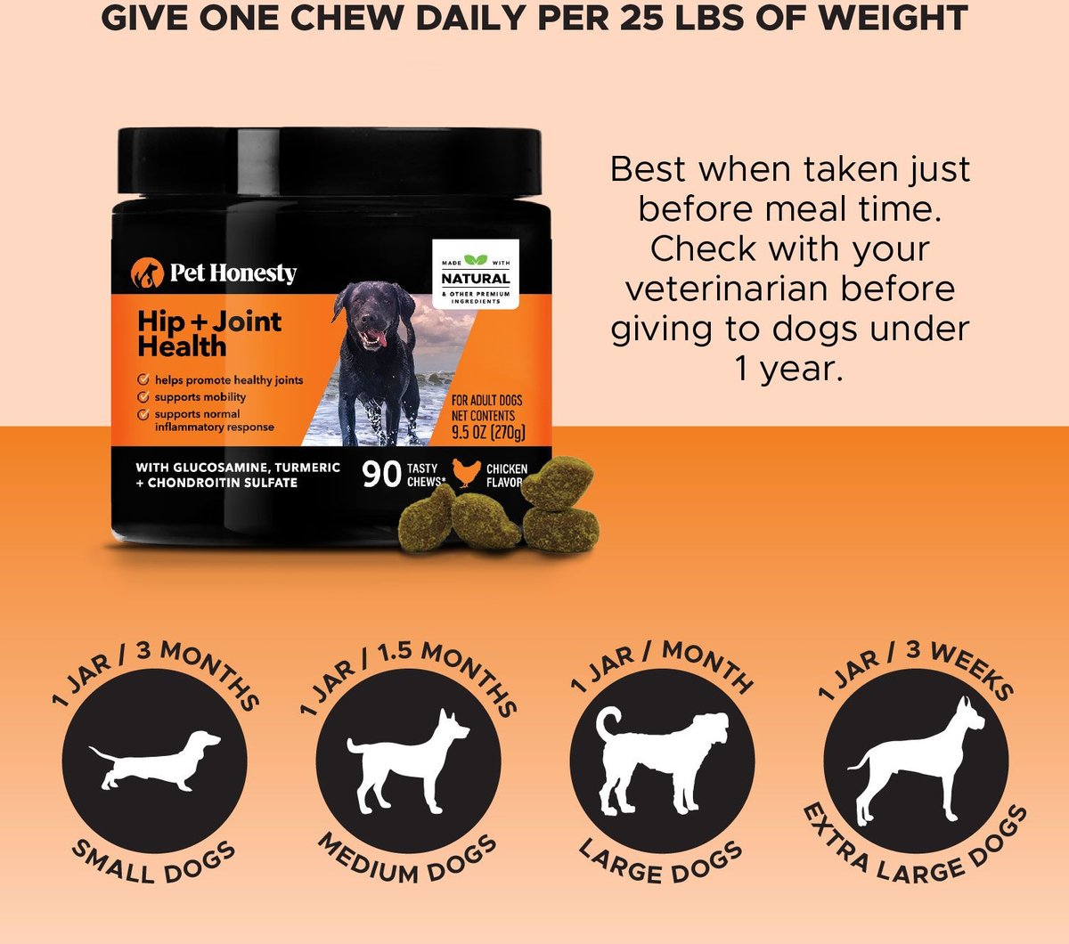 PetHonesty Hip + Joint Health Chicken Flavored Soft Chews Joint Supplement for Dogs