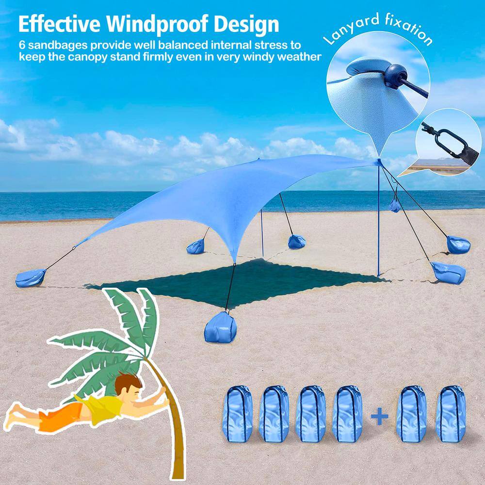 SKONYON 10 ft. x 10 ft. Portable Beach Canopy Tent Shelter with Sand Anchor Carry Bag Blue SGFT88152