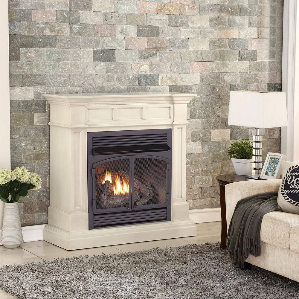 Duluth Forge Dual Fuel Ventless Gas Fireplace - 32000 BTU T-Stat Control Antique White Finish 170123