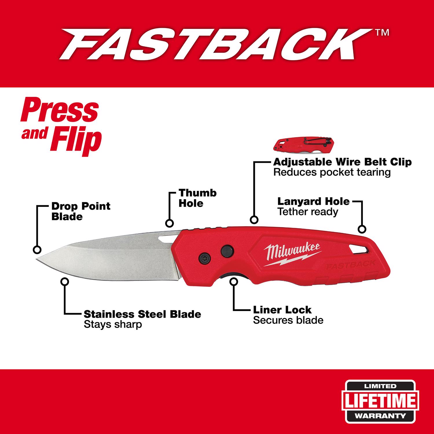 MW Fastback 7.75 in. Press and Flip Folding Pocket Knife Red 1 pc