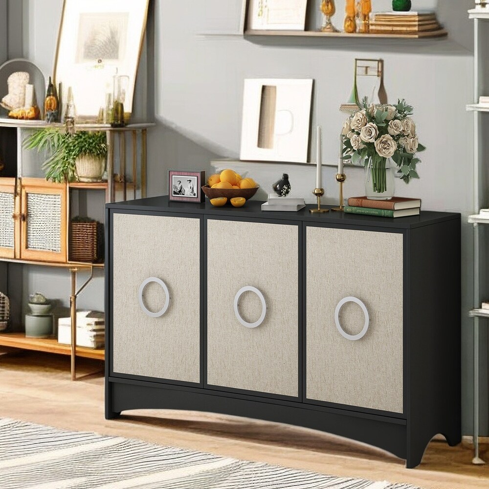 Modern Storage Cabinet with Three Doors and Adjustable shelves Wood and Linen Sideboard Buffet Cabinet 58.2'' Wide