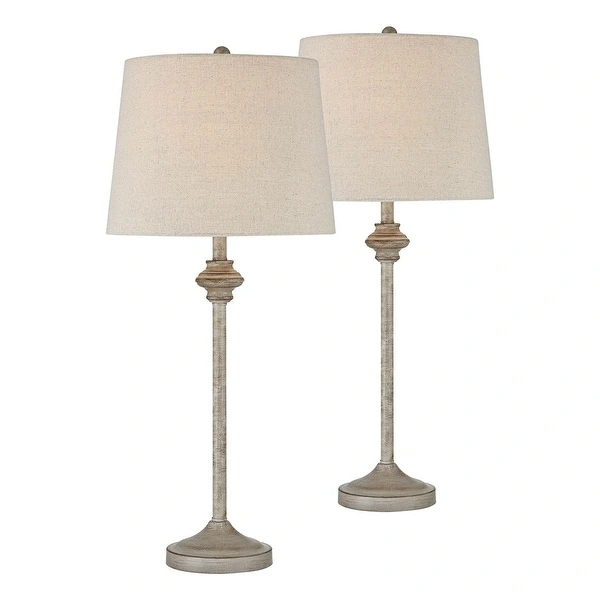 Set of 2 Country Cottage Buffet Table Lamps Light Beige Wood - 12