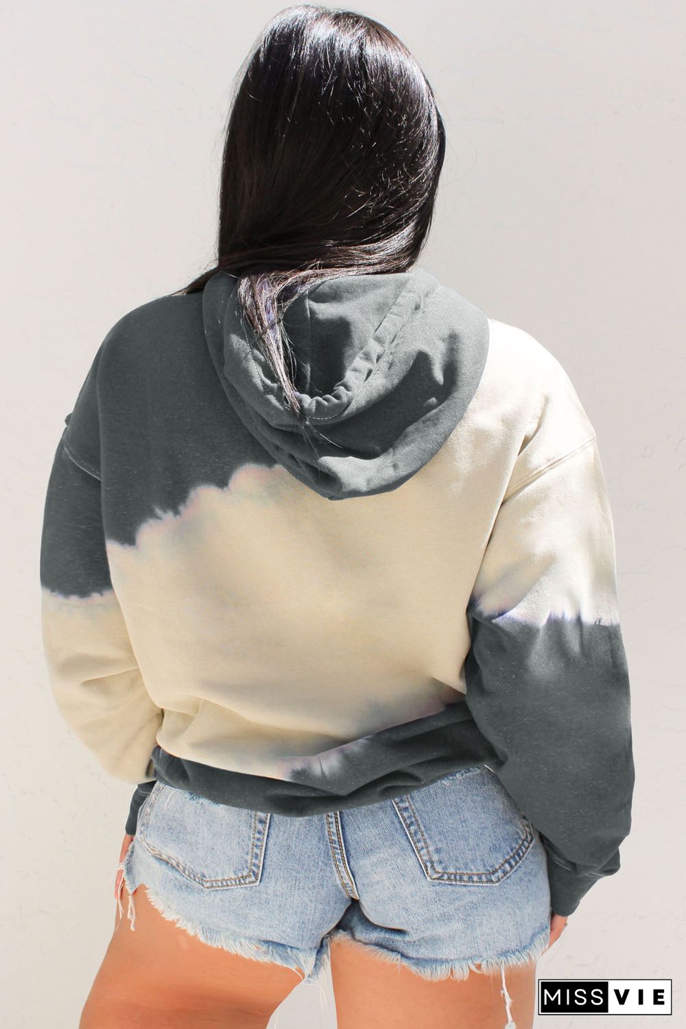 Gray Tie Dyed Color Block Plus Size Hoodie