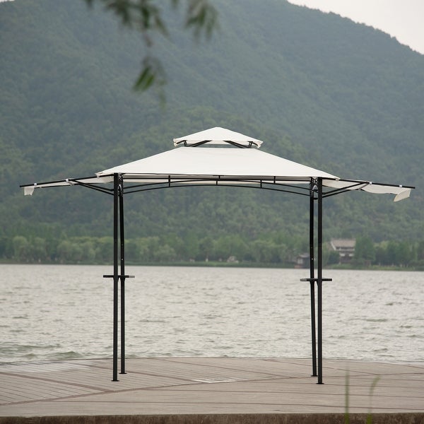 13 x 4.5 Ft Outdoor Grill Gazebo with Bar Counters and Extendable Shades