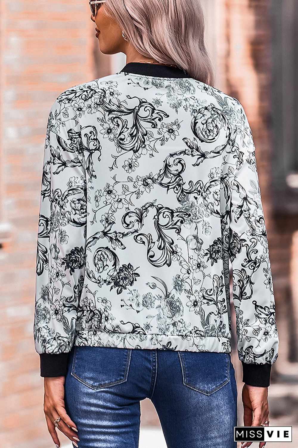 Floral Print Zipper Jacket Coat