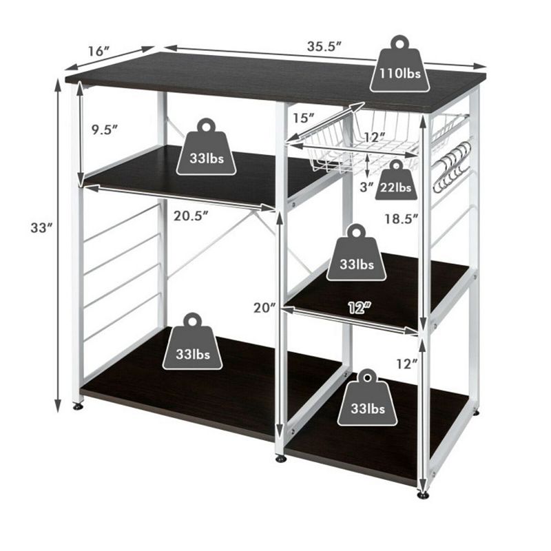 Hivago Industrial Kitchen Baker's Rack Microwave Shelf with 6 Hooks