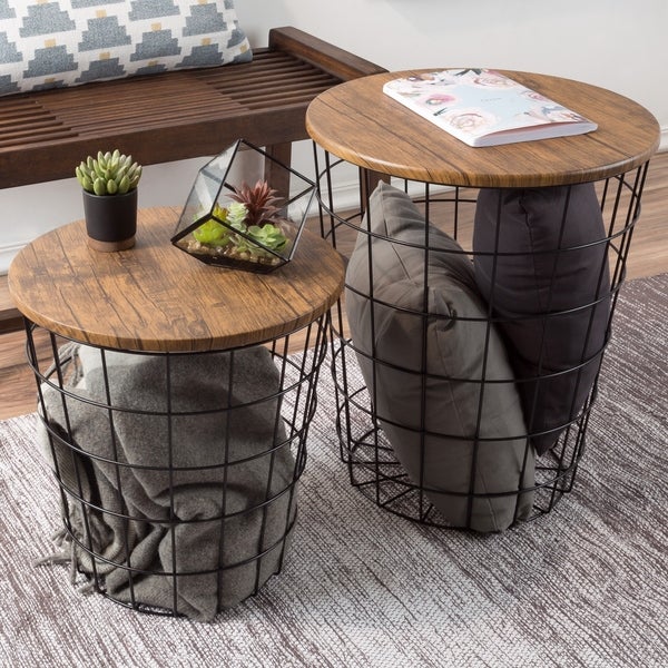 Lavish Home Faux Wood Nesting End Tables with Storage (Set of 2)