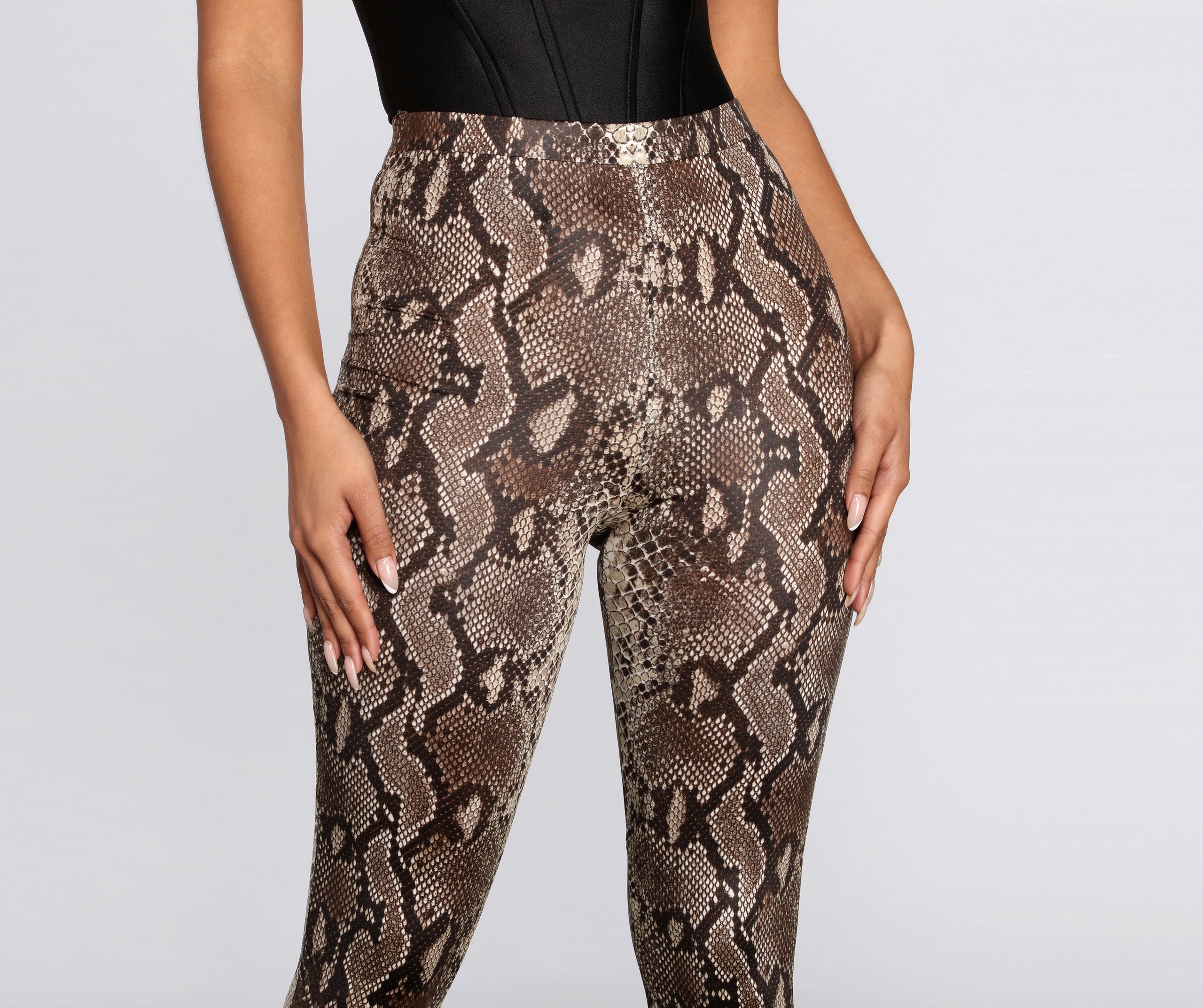 High Waist Satin Snake Leggings