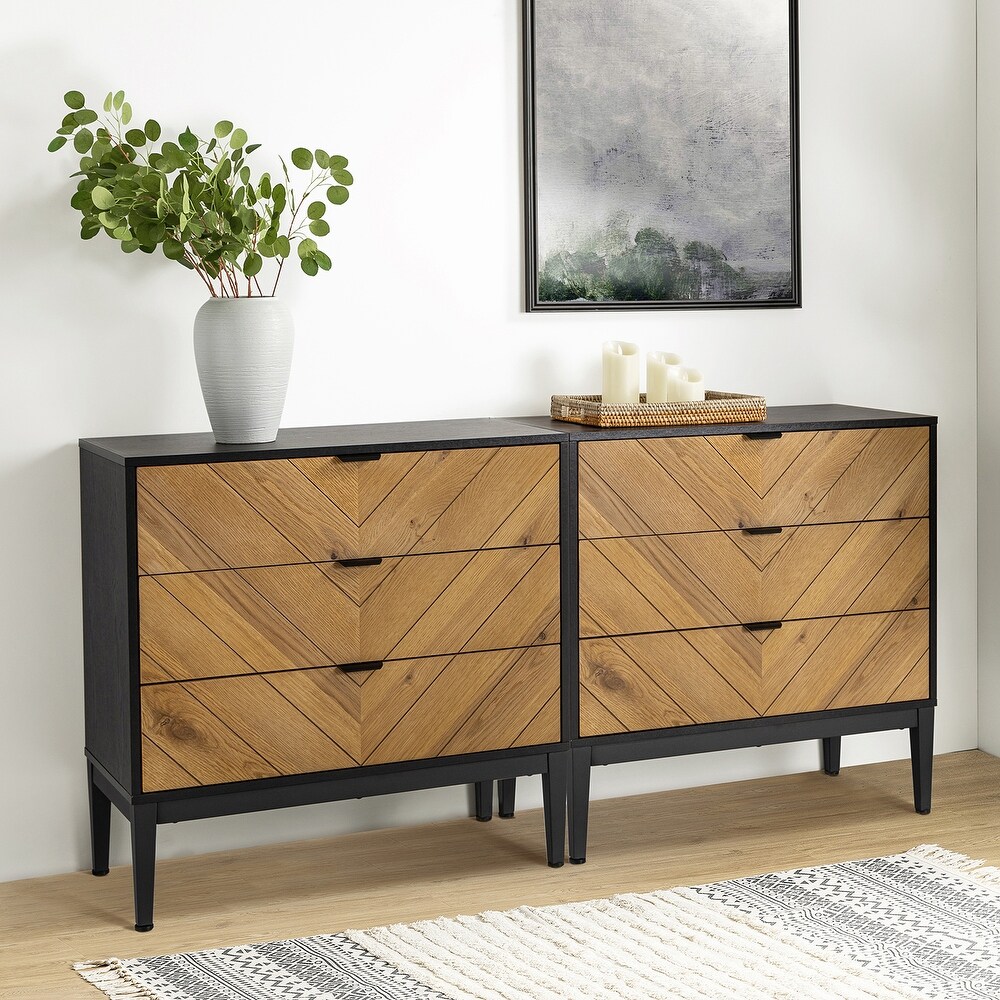 Jakob Modern Storage Three drawer Dresser with Metal Legs Set Of 2 By HULALA HOME