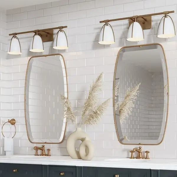 Nathan James Aubrey 3-Lights Bathroom Vanity Light Fixture with Gold Metal Frame and White Cage Shade