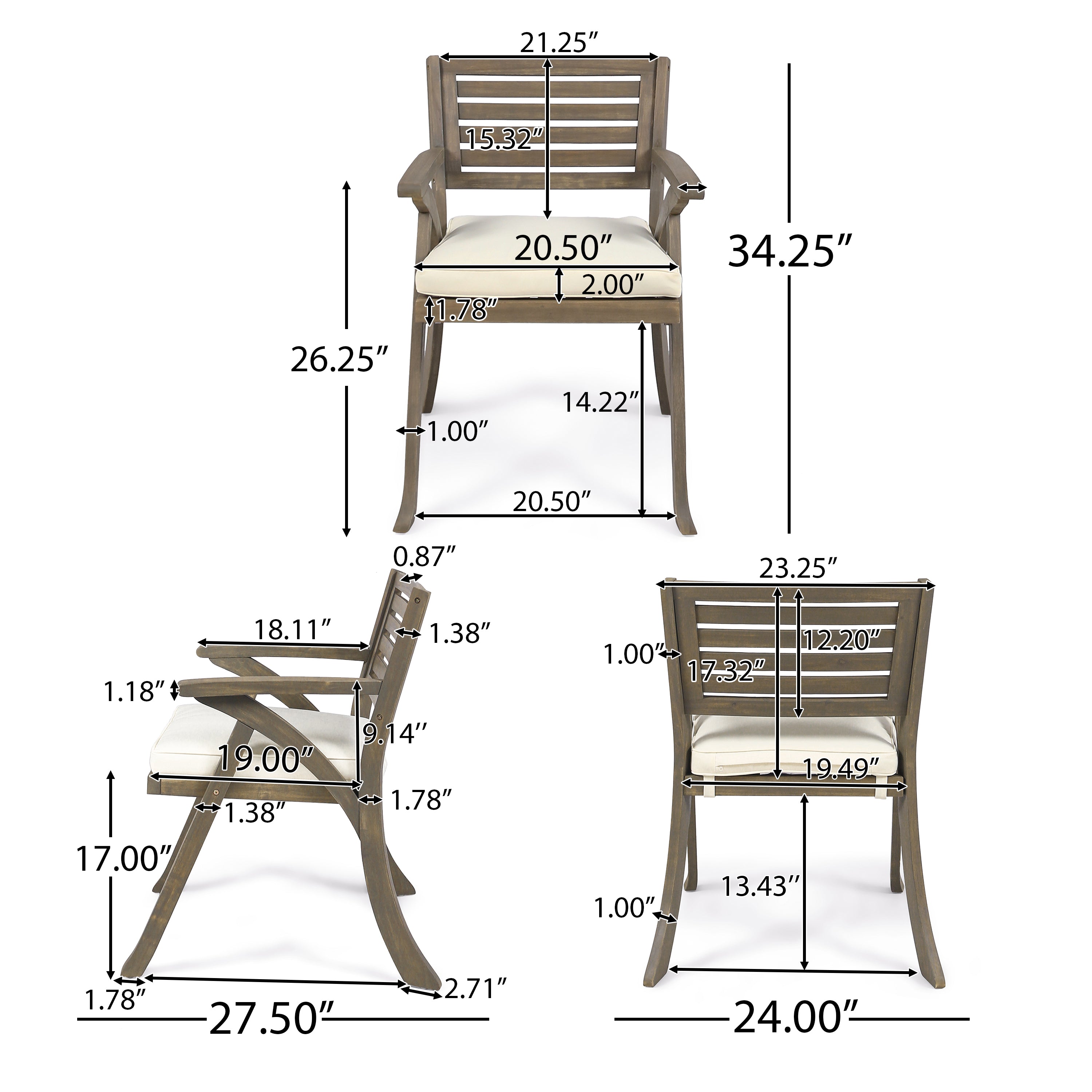 George Outdoor 7 Piece Acacia Wood Dining Set, Gray