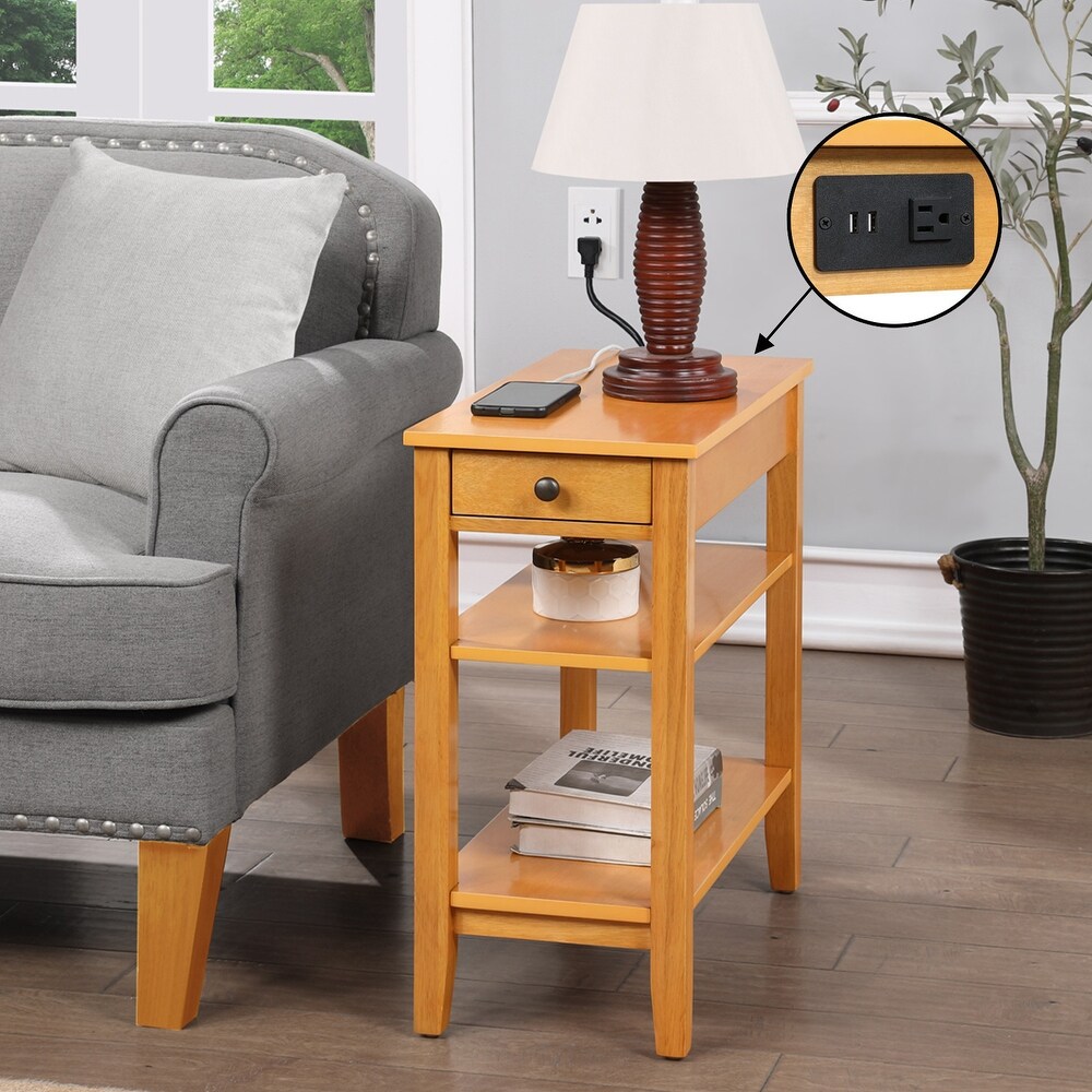 Convenience Concepts American Heritage 1 Drawer Chairside End Table with Charging Station and Shelves