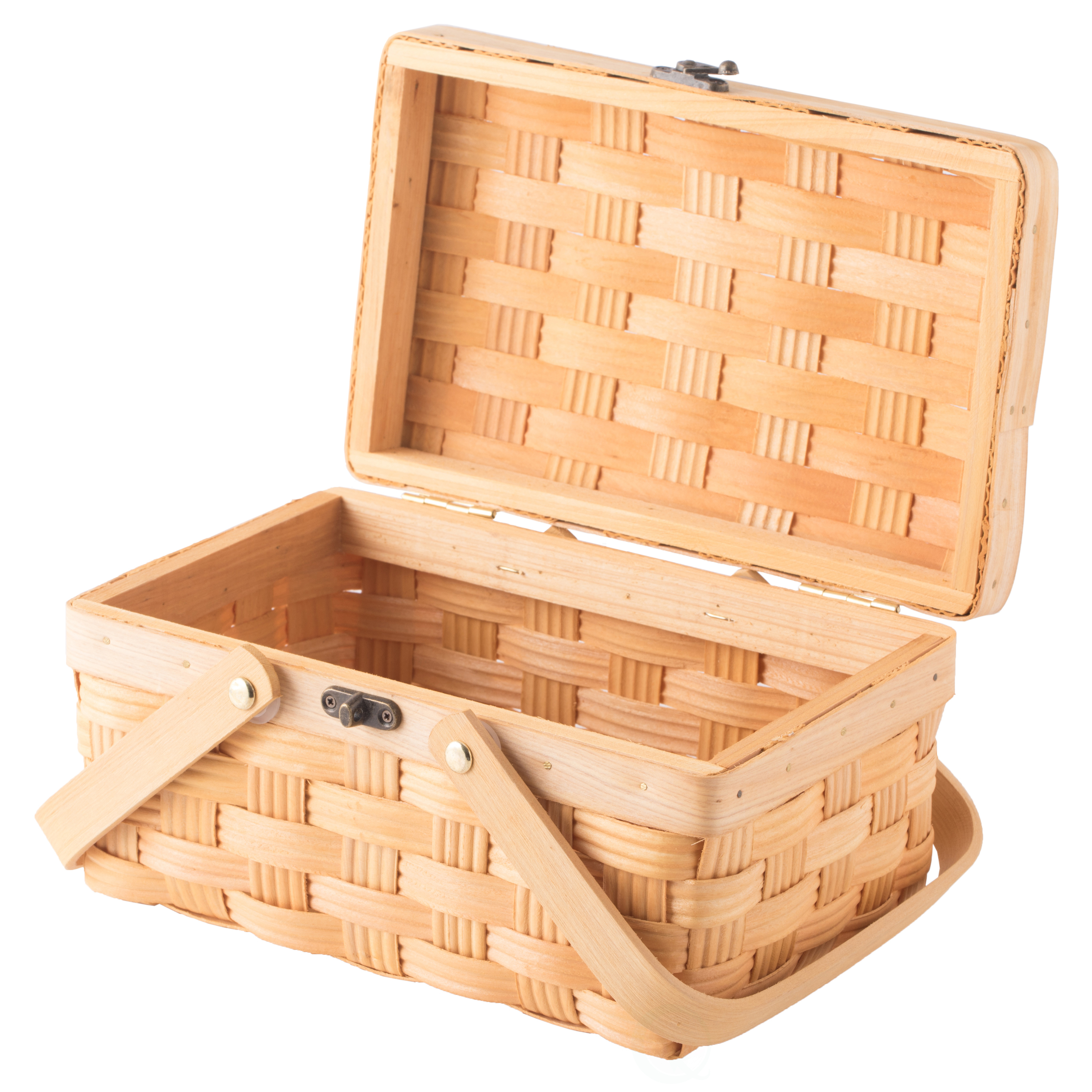 Small Woodchip Picnic Basket with Cover and Folding Handles