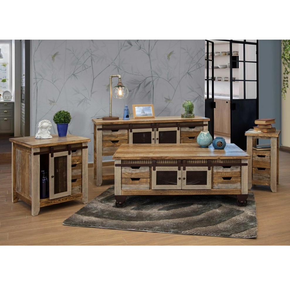 Crafters and Weavers Bayshore Sliding Door 8 Drawer Coffee Table   Farmhouse   Coffee Tables   by Crafters and Weavers  Houzz