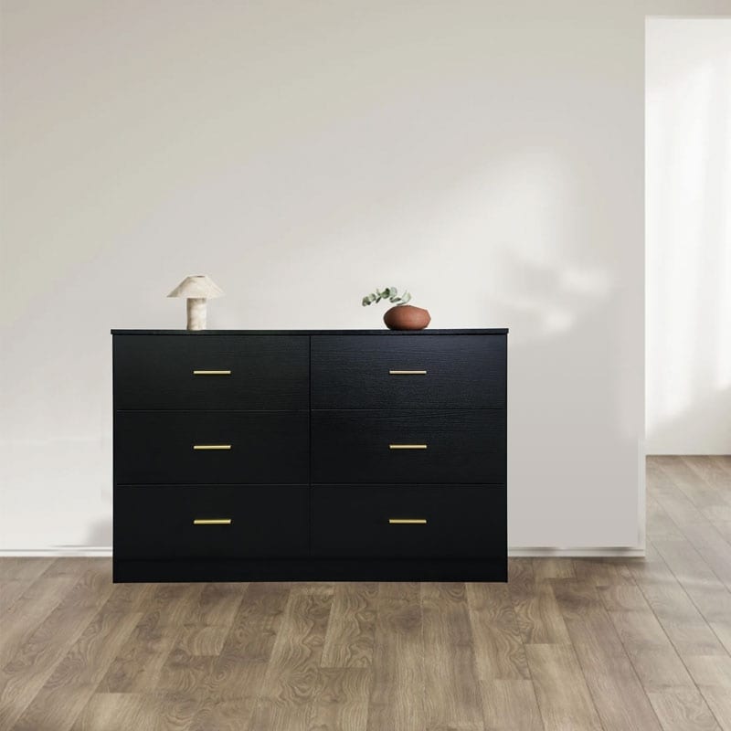 Modern Black 6 Drawer Dresser for Bedroom