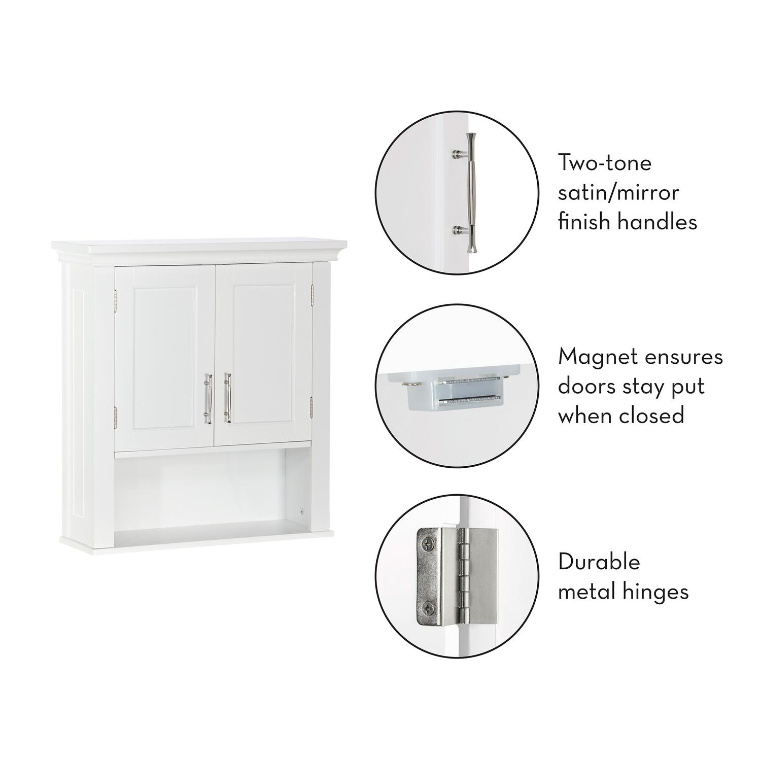 RiverRidge Home Somerset Collection 2-Door Bathroom Storage Wall Cabinet with 1 Open Shelf and 2 Interior Shelves， White