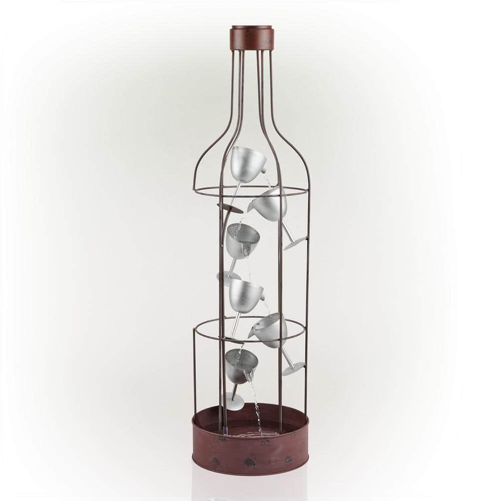 Alpine Corporation 44 in. Tall Indoor/Outdoor Bottle Shaped Water Fountain with Tiering Wine Glasses IPS210