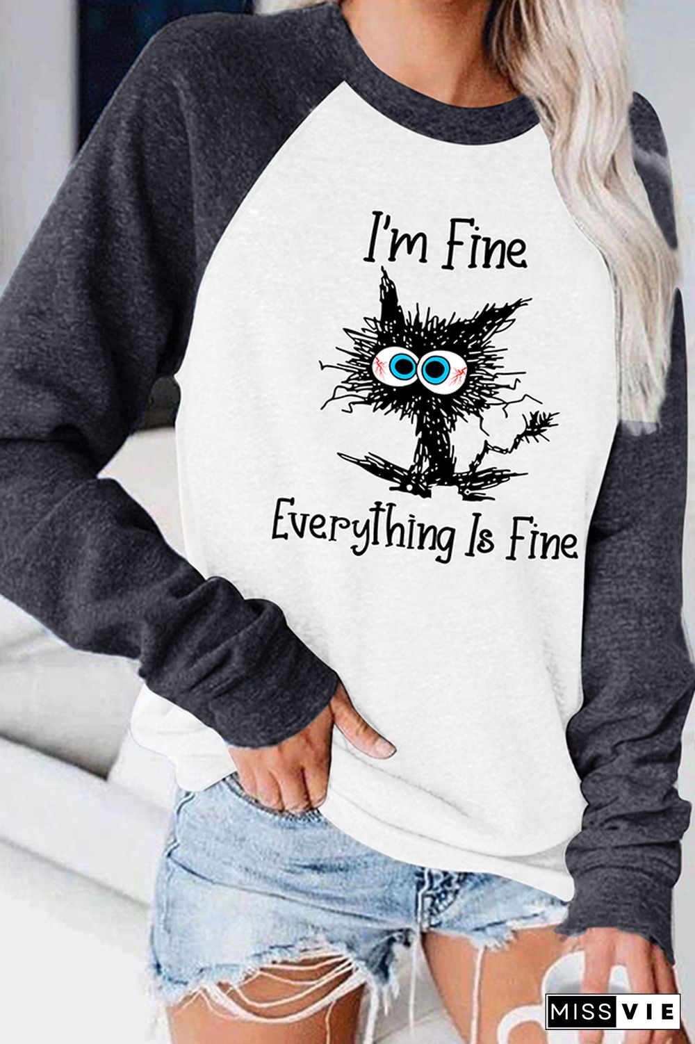 I'm Fine Everything Is Fine Long Sleeve Graphic Tee Wholesale