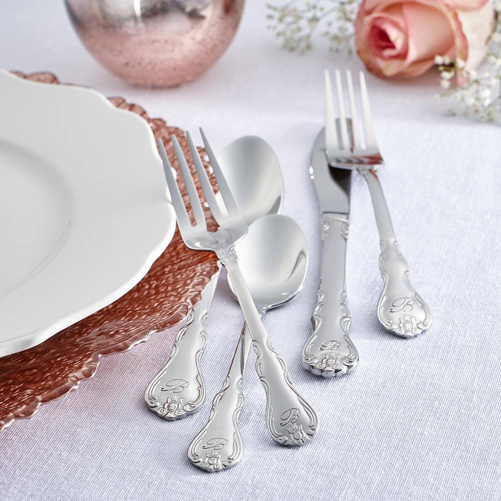 RiverRidge Home Bouquet Monogrammed Letter H 46-Piece Silver Stainless Steel Flatware Set (Service for 8) 10-098