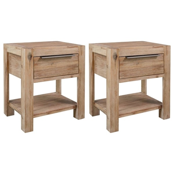 Nightstands Set of 2 with 1 Drawer and 1 Shelf， Solid Acacia Wood Bedside Cabinet Bedside Table End Table， Modern Night Stand - - 37629540