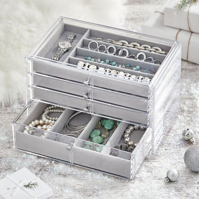 mDesign Plastic Jewelry Box， 4 Removable Storage Organizer Trays