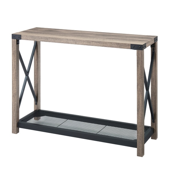 Farmhouse Entry Table， Industrial Sofa Table with 2 Tier Console Table