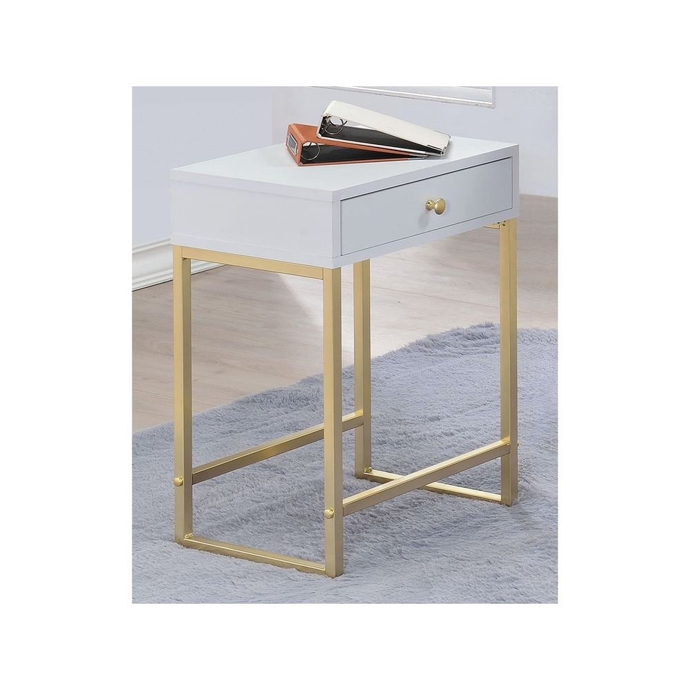 Metal Side End Table with 1 Drawer，White