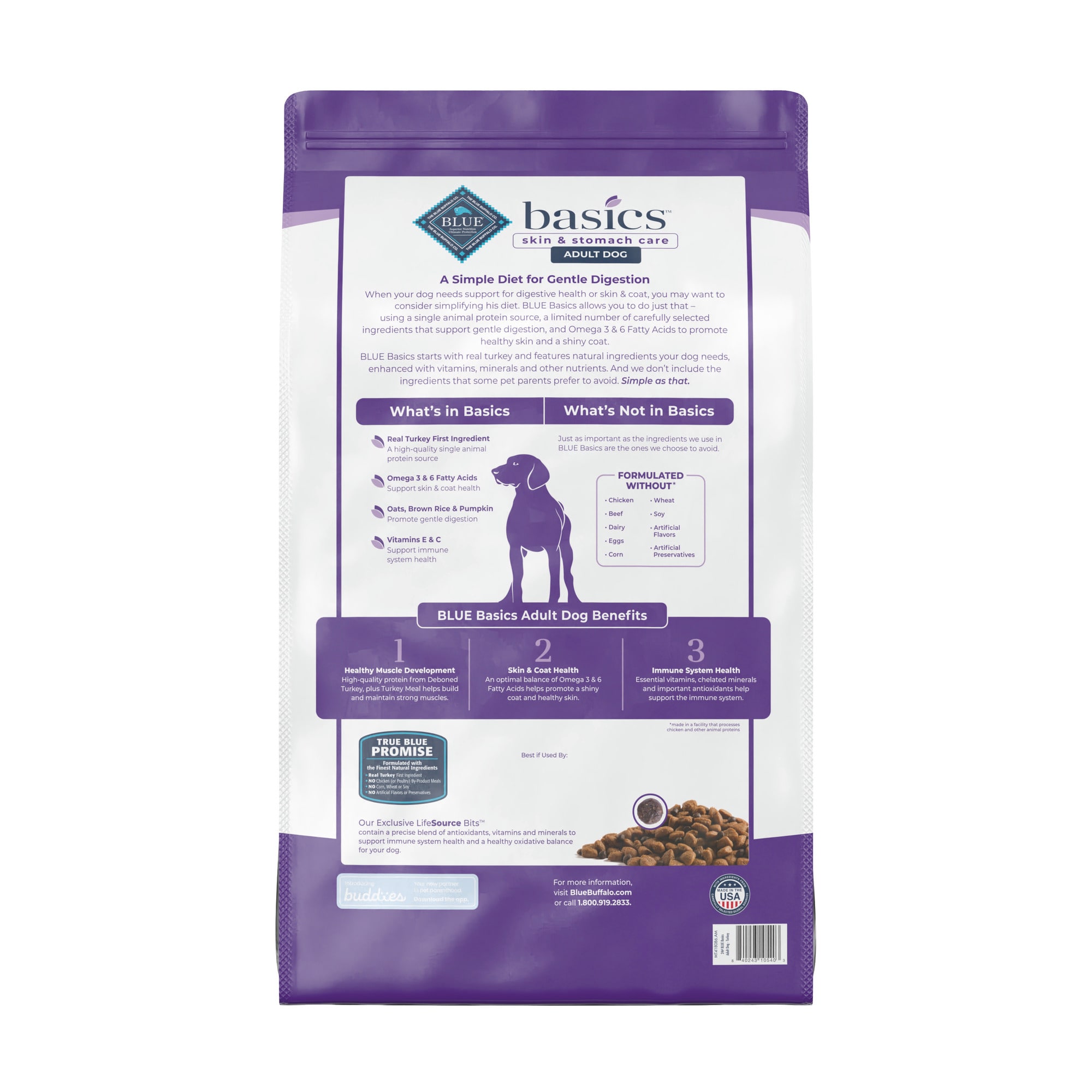 Blue Buffalo Blue Basics Skin  Stomach Care Natural Adult Turkey  Potato Dry Dog Food， 24 lbs.