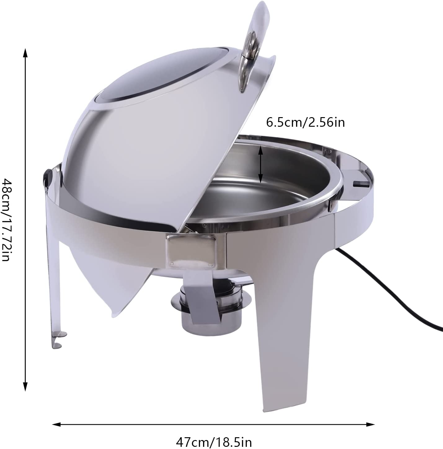 MONIPA Food warmer Set 6L Stainless Steel Round Buffet Chafer with Glass Lid Chafing Dish Bundle Buffet For Catered Events