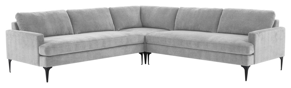 Serena Gray Velvet L Sectional With Black Legs   Midcentury   Sectional Sofas   by First of a Kind USA Inc  Houzz