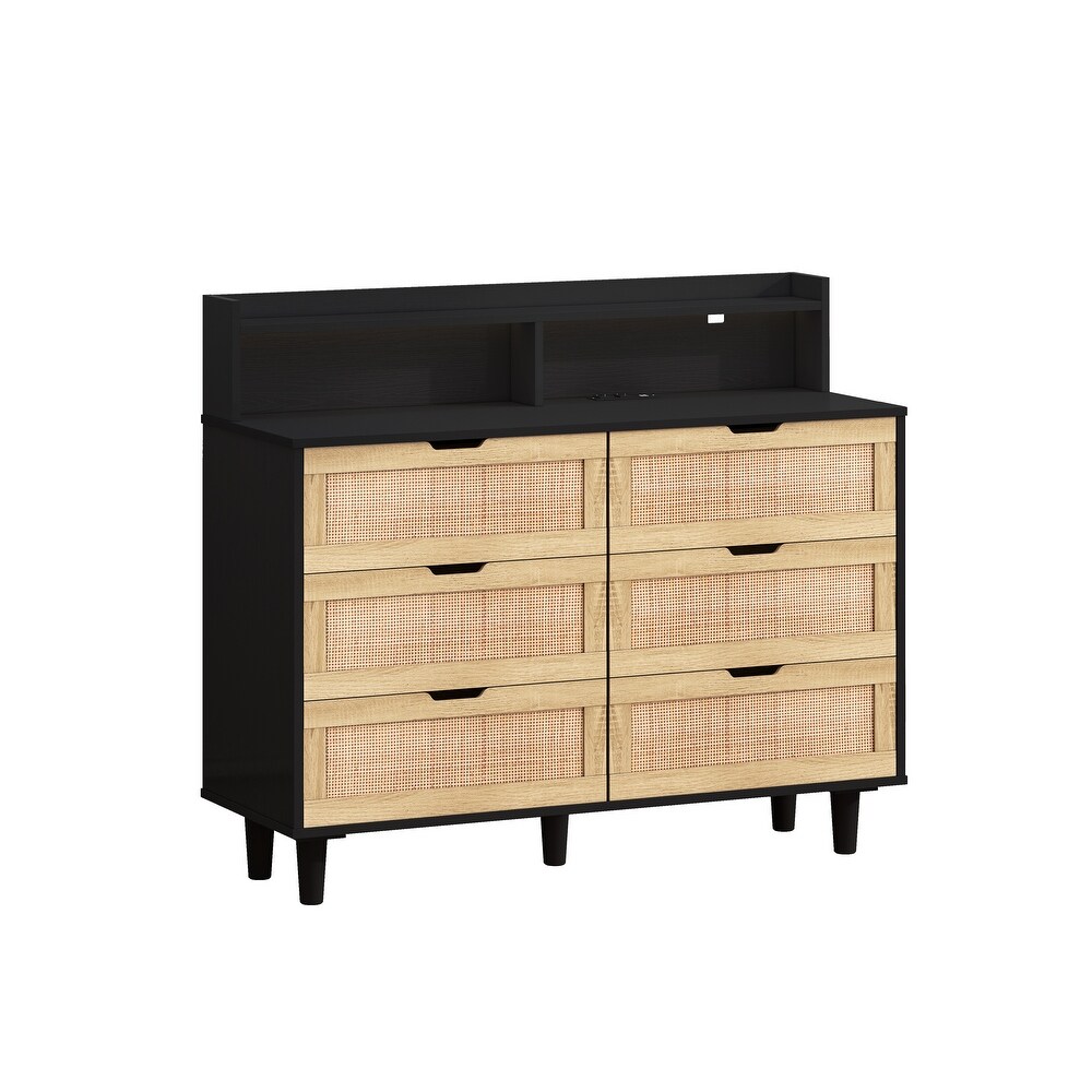 6 Drawers Rattan Storage Cabinet