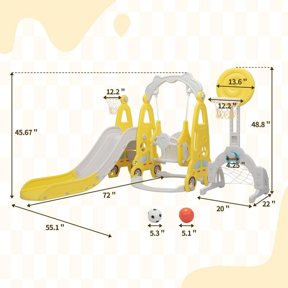 Nyeekoy 5-in-1 Kids Slide and Swing Set Toddler Climber Playset Indoor Outdoor Playground Yellow Plus Grey TH17A1003-T01