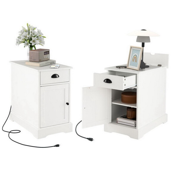 Costway 64593178 End Table with Charging Station a...