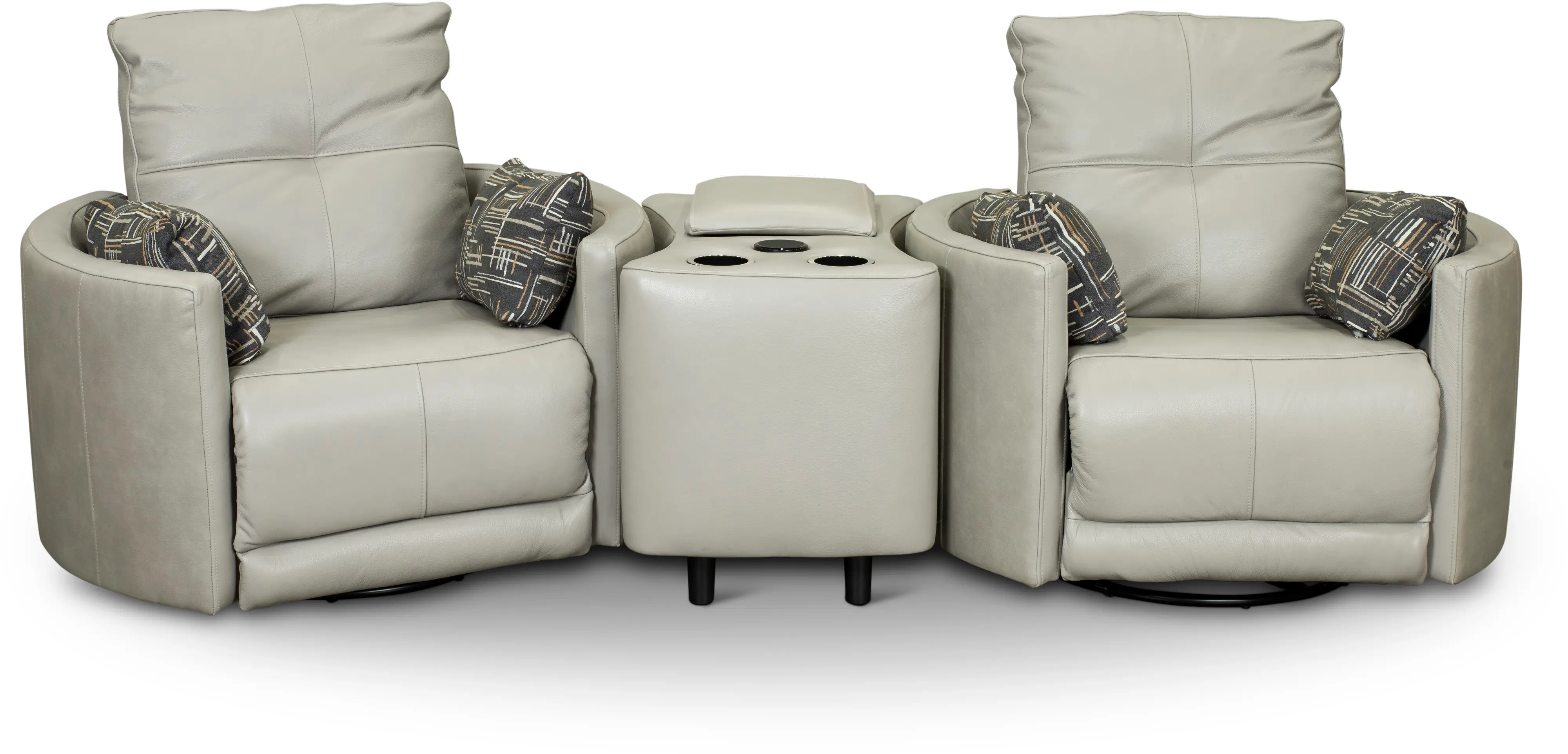 Waterloo Light Gray Leather 3 Piece Curved Home Theater Seating