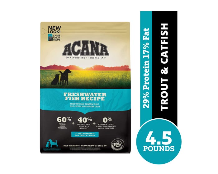 Acana Freshwater Fish Recipe Grain-Free Dry Dog Food， 4.5 lb. Bag