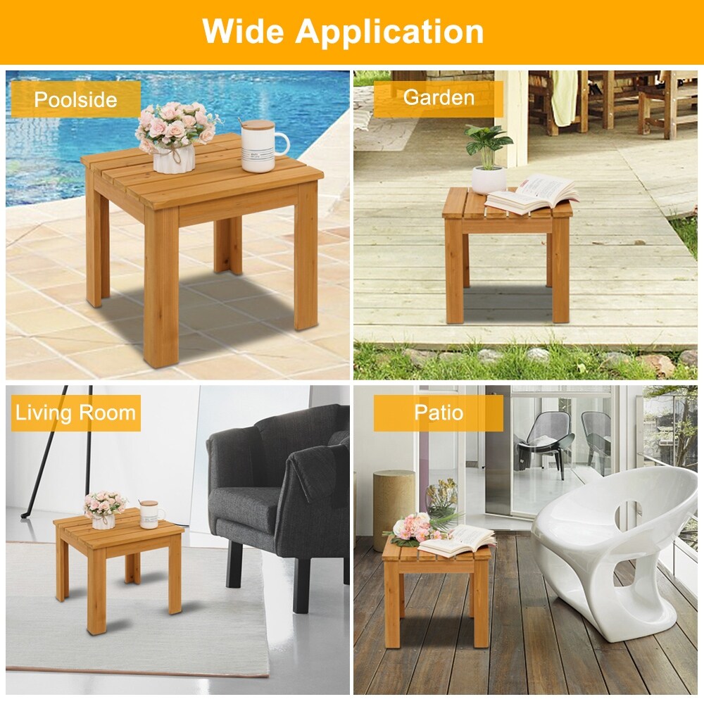 Wooden Square Side End Table Patio Coffee Bistro Table Indoor Outdoor Natural   18 x 18 x 16)\